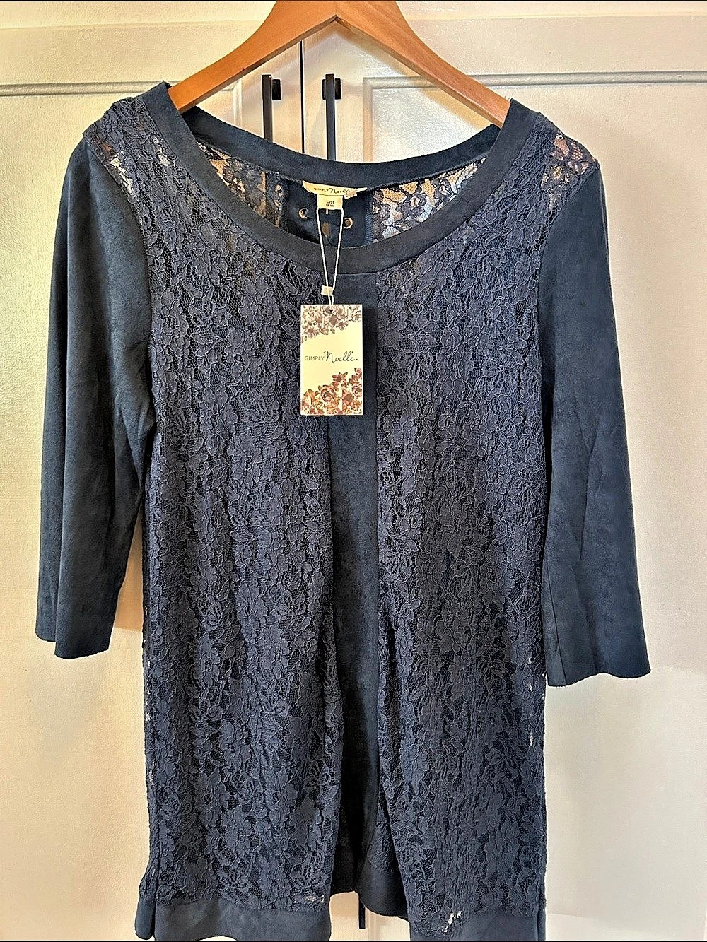 Simply Noel Lace Tunic in Blue Size Small NWT